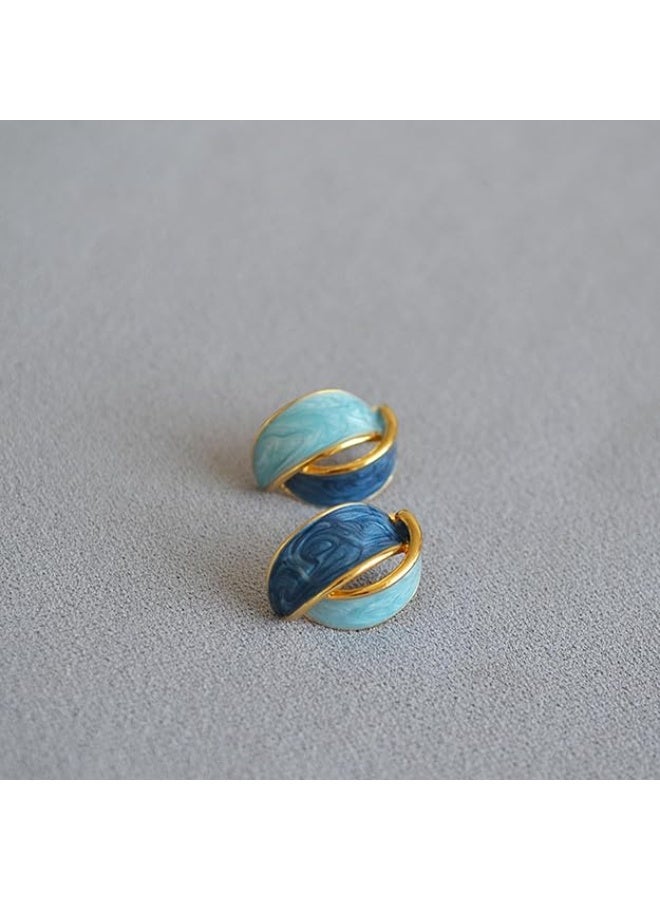 Ucanbe Style 77 Blue Curved Enamel Stud Earrings | S925 Sterling Silver Needle | Minimalist & Elegant for Women - Image 3